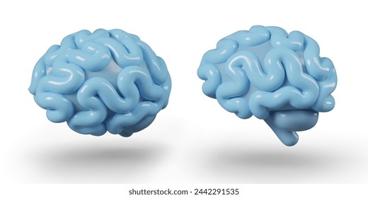 Blue 3D brain in different positions. Symbol of artificial intelligence, cyber mind