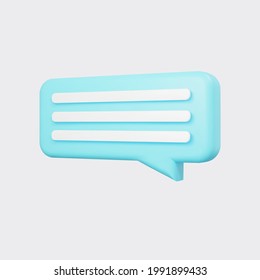 Blue 3d bubble talk isolated on gray background. Glossy blue speech bubble, dialogue, messenger shape. 3D render vector icon for social media or website