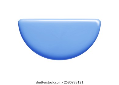 Blue 3d callout banner in semicircle shape with smooth edges. Vector text bubble showcases gradient effect and glossy highlights for web design, presentations, promotional content.
