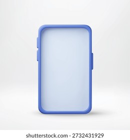 Blue 3d cartoon smartphone with empty screen for app presentation. Minimalistic design technology concept for mobile interface mockup. Vector illustration