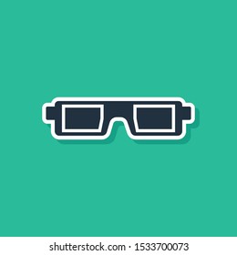 Blue 3D cinema glasses icon isolated on green background.  Vector Illustration