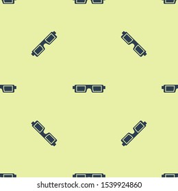 Blue 3D cinema glasses icon isolated seamless pattern on yellow background.  Vector Illustration