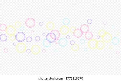 Fondo azul transparente de agua en 3d Círculo. Invitación Soapy Aislada. Tarjeta de Esfera Redonda Líquida Arcoiris.