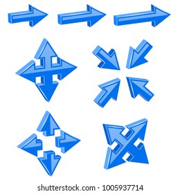 Blue 3d combo arrows. Different directions. Vector illustration isolated on white background