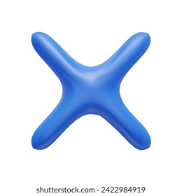 Botón web de signo cruzado 3D azul. Cancelar, eliminar, cerrar el elemento de diseño de marca cruzada aislado en blanco. Puntero de marca cruzada, símbolo de elemento de punto de mapa. Icono vector de representación 3D.