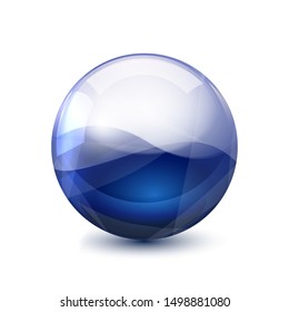 Esfera mágica azul de cristal en 3D. Balón transparente de vidrio con sombras - vectorial
