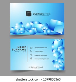 Blue 3d cubes geometric modern creative business card and name card, horizontal simple clean template vector design, layout in rectangle size.