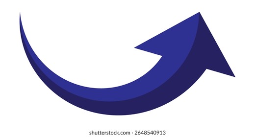 Blue 3D curved arrow icon. Blue arrow icon on white background. Arrow indicated the direction symbol. Curved arrow sign.