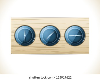 Blue 3d Dials on a Wooden Panel Background