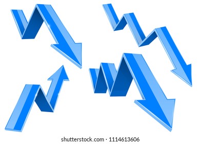 Blue 3d up and down arrows. Financial graph. Vector illustration isolated on white background