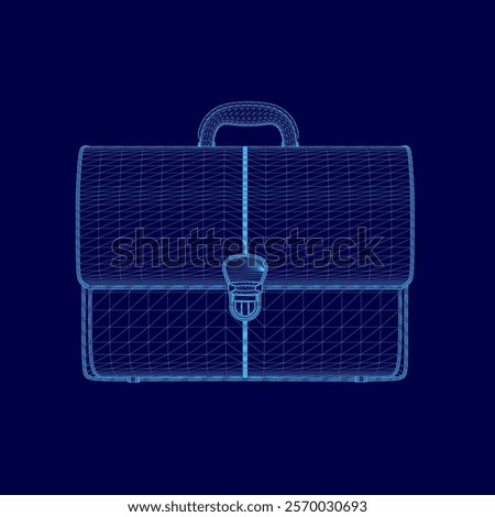 Blue 3D drawing of a briefcase. Front view. Vector illustration