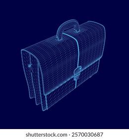 Blue 3D drawing of a briefcase. Vector illustration