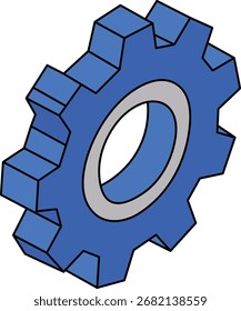 Engranaje azul 3D engranaje con anillo de plata sobre fondo blanco rueda dentada mecánica