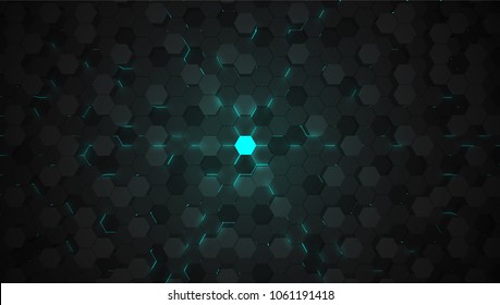 Blue 3D hexagon tech background, vector illustration