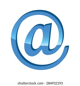 Blue 3D icon with image of at-sign, isolated on white
