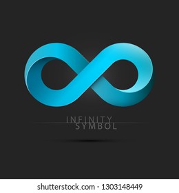 Blue 3D Infinity Symbol on Dark Background. Endless Vector Logo Design.