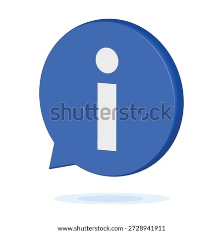 Blue 3D information icon. Realistic isometric speech bubble with white letter i inside. Help and support symbol with shadow. FAQ customer service button isolated on white background.