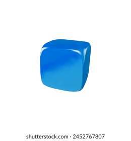 Blue 3D isometric cube with realistic highlights and minimalistic design. Vector icon of a geometric shape in the form of a square with rounded corners