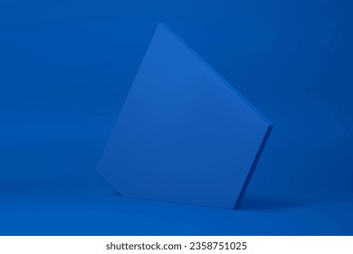 Fondo angular pentagonal geométrico 3d de pared isométrica azul para la ilustración vectorial de presentación de producto. Pantalla vacía de pentágono realista para la exposición de estudio de publicidad de moda para accesorios cosméticos