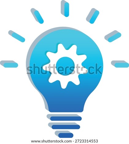 A blue 3D light bulb with a gear symbol representing invention, innovation, creative ideas, and problem solving concepts in a modern three dimensional style.