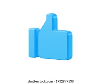 Blue 3d like vector icon. Digital finger raised upwards symbol of approval and consent. Voluminous communication comments social networks and massive voting in Internet communities.