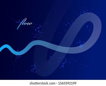 Blue 3D lines in motion dimensional vector abstract background, elegant curvy light stripy design element, template for banner or poster and other ads.