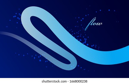 Blue 3D lines in motion dimensional vector abstract background, elegant curvy light stripy design element, template for banner or poster and other ads.