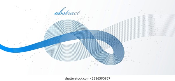 Blue 3D lines in motion dimensional vector abstract background, elegant curvy light stripy design element, template for banner or poster and other ads.