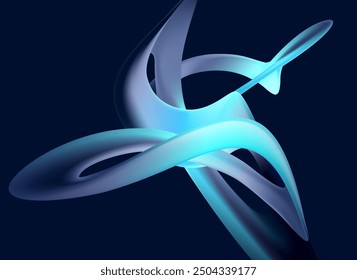  Blue 3D liquid lines. Spiral shapes on dark background. Abstract wallpaper.