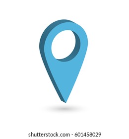 Blue 3D map pointer with dropped shadow on white background. EPS10 vector illustration.