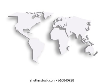Blue 3D map of world with dropped shadow on background. Worldwide theme wallpaper. Rendered three-dimensional EPS10 vector illustration.