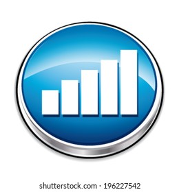 Blue 3d metallic vector icon or button for statistics or sound music level.