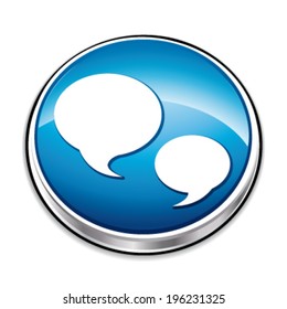 Blue 3d metallic vector icon or button for chat or forum message concept.