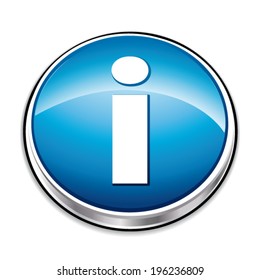 Blue 3d metallic vector icon or button for information concept.