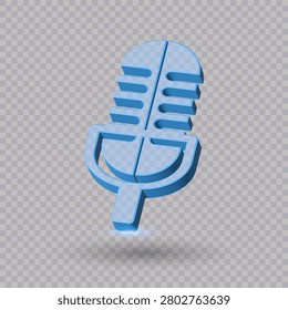 A blue 3D microphone on a transparent background