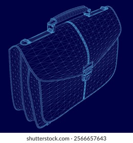 Blue 3D model of a briefcase with a handle. The briefcase is made of a material that looks like leather