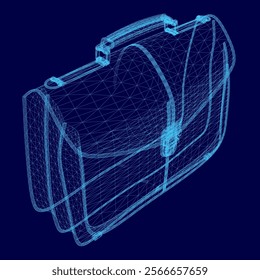 Blue 3D model of a briefcase with a handle. The briefcase is made of a wire mesh and has a blue color