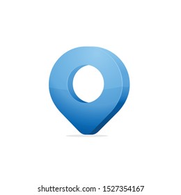 Blue 3d navigation pin for marking location on the map. Vector illustration.