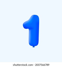 Blue 3D number 1 balloon realistic 3d helium blue balloons. Vector illustration design Party decoration, Birthday,Anniversary,Christmas, Xmas,New year,Holiday Sale,celebration,carnival,inflatable