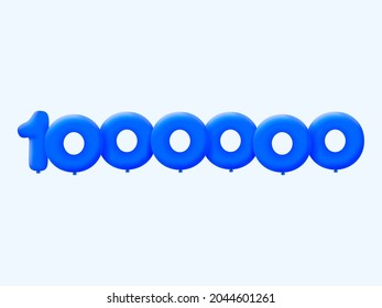 Balón azul 3D número 1000000 globos realistas 3d de helio azul. Diseño de la ilustración vectorial Decoración de la fiesta, Cumpleaños, Aniversario, Navidad, Navidad, Año Nuevo, Venta de Vacaciones, Celebración, Carnaval, Inflable