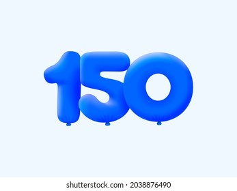 Blue 3D number 150 balloon realistic 3d helium blue balloons. Vector illustration design Party decoration,Birthday,Anniversary,Christmas,Xmas,New year,Holiday Sale,celebration,carnival,inflatable