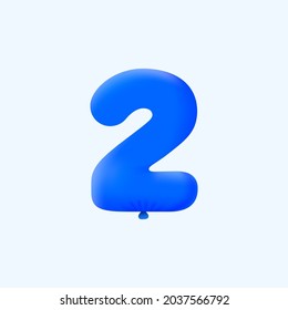 Blue 3D number 2 balloon realistic 3d helium blue balloons. Vector illustration design Party decoration, Birthday,Anniversary,Christmas, Xmas,New year,Holiday Sale,celebration,carnival,inflatable