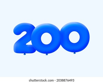 Blue 3D number 200 balloon realistic 3d helium blue balloons. Vector illustration design Party decoration,Birthday,Anniversary,Christmas,Xmas,New year,Holiday Sale,celebration,carnival,inflatable