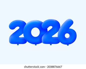 Blue 3D number 2026 balloon realistic 3d helium blue balloons. Vector illustration design Party decoration,Birthday,Anniversary,Christmas,Xmas,New year,Holiday Sale,celebration,carnival,inflatable