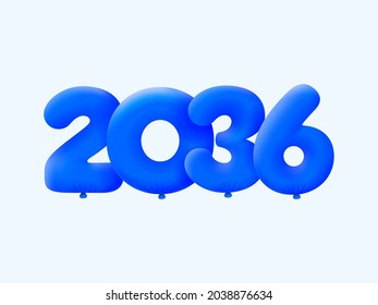 Blue 3D number 2036 balloon realistic 3d helium blue balloons. Vector illustration design Party decoration,Birthday,Anniversary,Christmas,Xmas,New year,Holiday Sale,celebration,carnival,inflatable