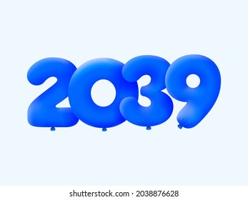 Blue 3D number 2039 balloon realistic 3d helium blue balloons. Vector illustration design Party decoration,Birthday,Anniversary,Christmas,Xmas,New year,Holiday Sale,celebration,carnival,inflatable