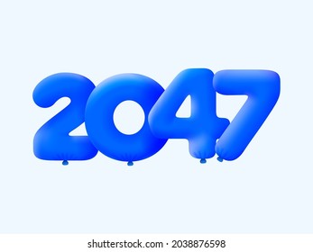 Globo azul 3D número 2047 globos realistas 3d de helio azul. Diseño de la ilustración vectorial Decoración de la fiesta, Cumpleaños, Aniversario, Navidad, Navidad, Año Nuevo, Venta de Vacaciones, Celebración, Carnaval, Inflable
