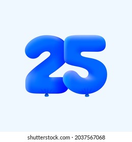 Blue 3D number 25 balloon realistic 3d helium blue balloons. Vector illustration design Party decoration, Birthday,Anniversary,Christmas, Xmas,New year,Holiday Sale,celebration,carnival,inflatable