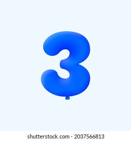 Blue 3D number 3 balloon realistic 3d helium blue balloons. Vector illustration design Party decoration, Birthday,Anniversary,Christmas, Xmas,New year,Holiday Sale,celebration,carnival,inflatable