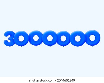Blue 3D number 3000000 balloon realistic 3d helium blue balloons. Vector illustration design Party decoration,Birthday,Anniversary,Christmas,Xmas,New year,Holiday Sale,celebration,carnival,inflatable